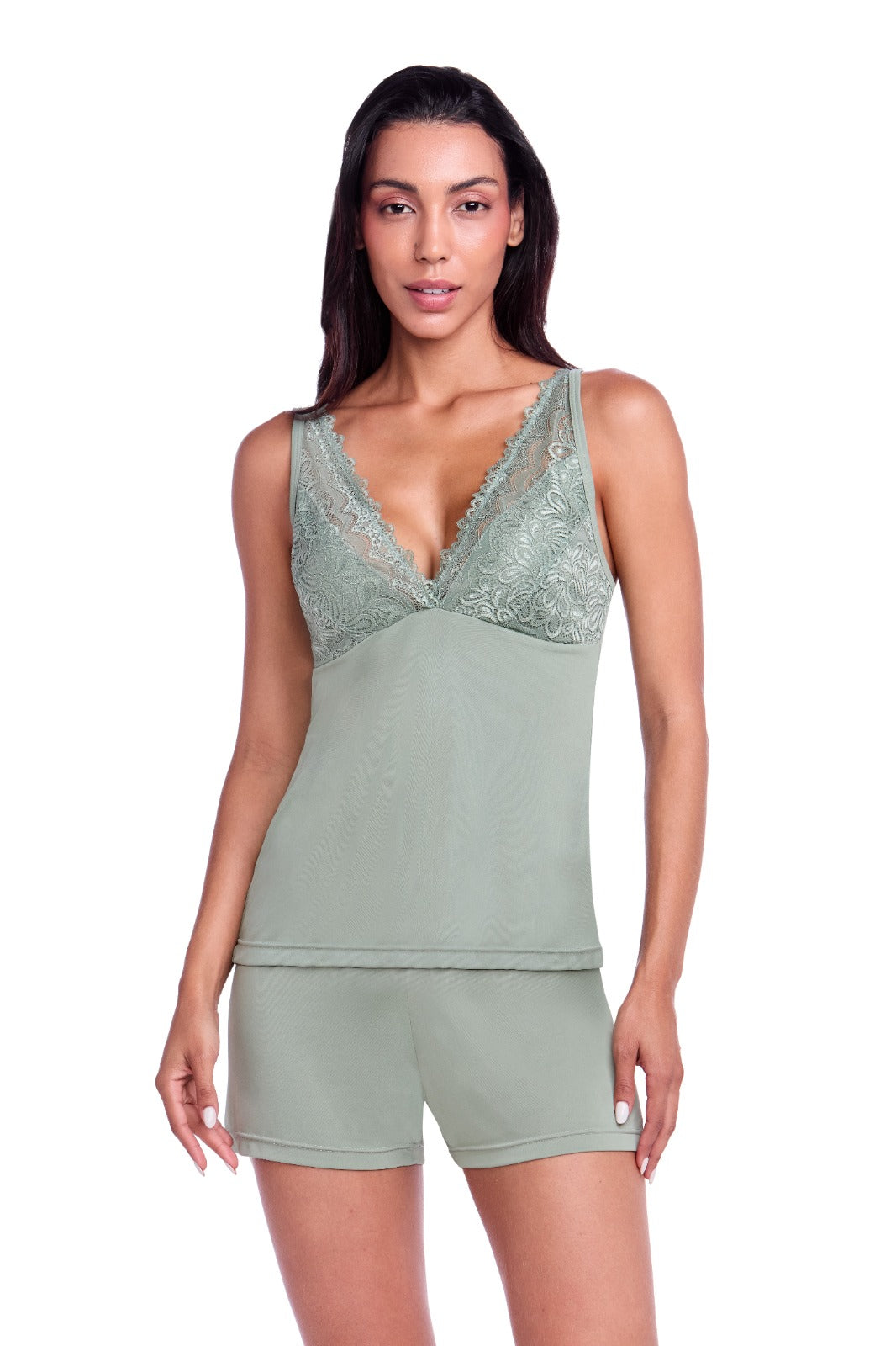 Pyjama à Manches Courtes en Dentelle Dreams Menthe Fraîche