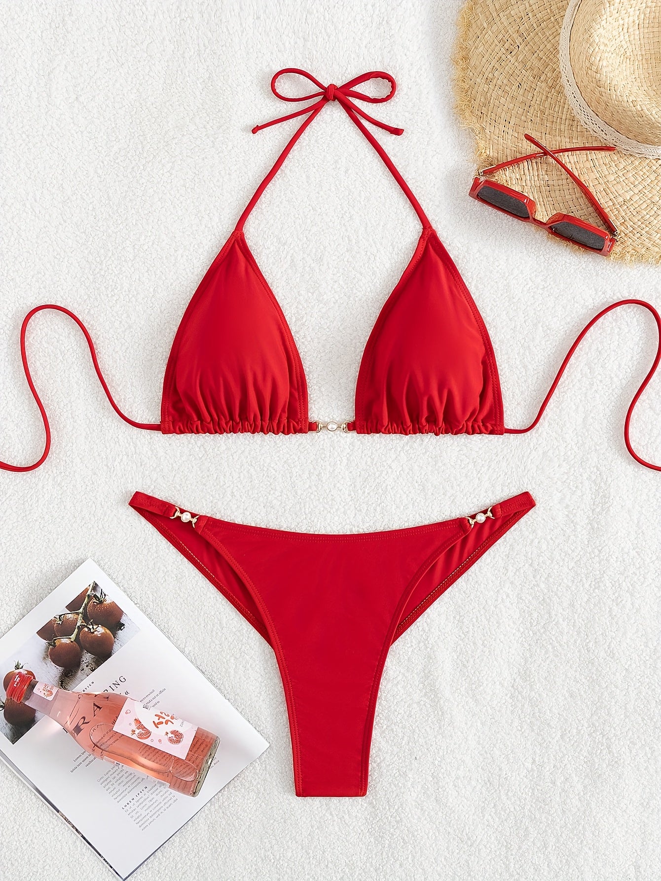 Bikini Triangle de bain extensible à col noué