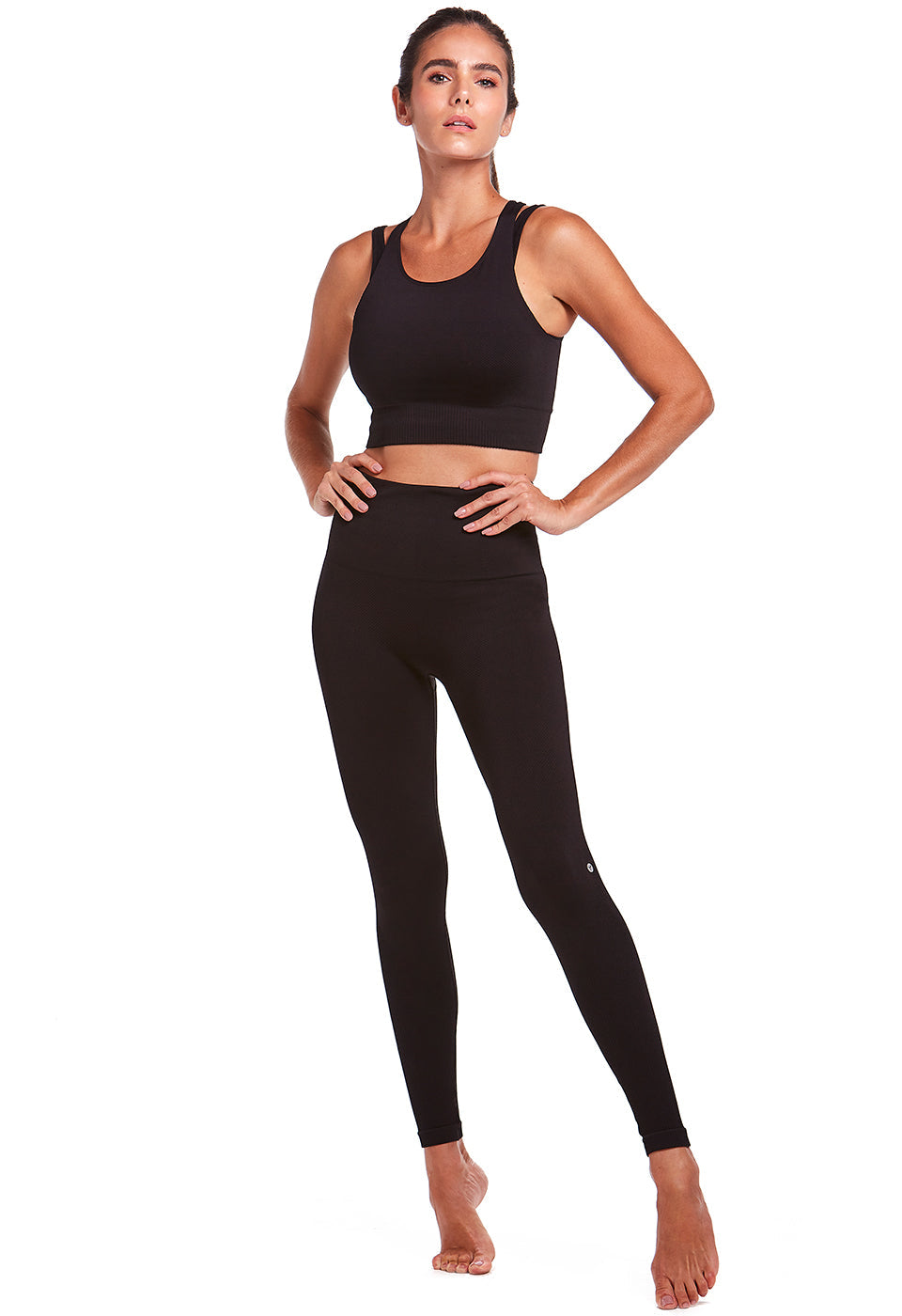 Legging de Fitness Taille Haute en Tissu Texturé Noir