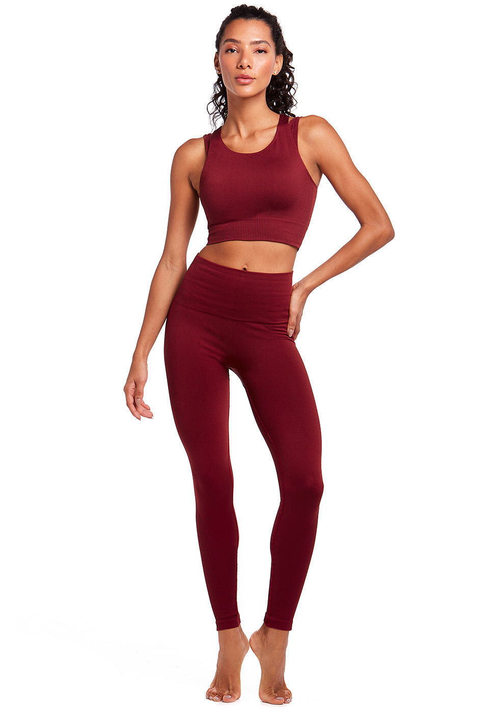 Legging Fitness Taille Haute en Tissu Texturé Grenat