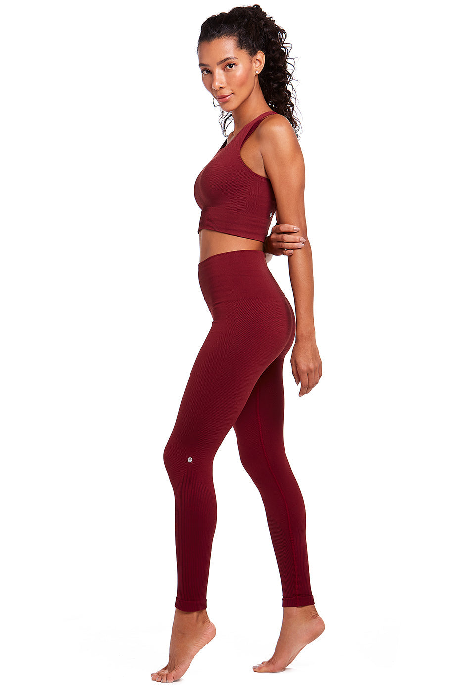 Legging Fitness Taille Haute en Tissu Texturé Grenat