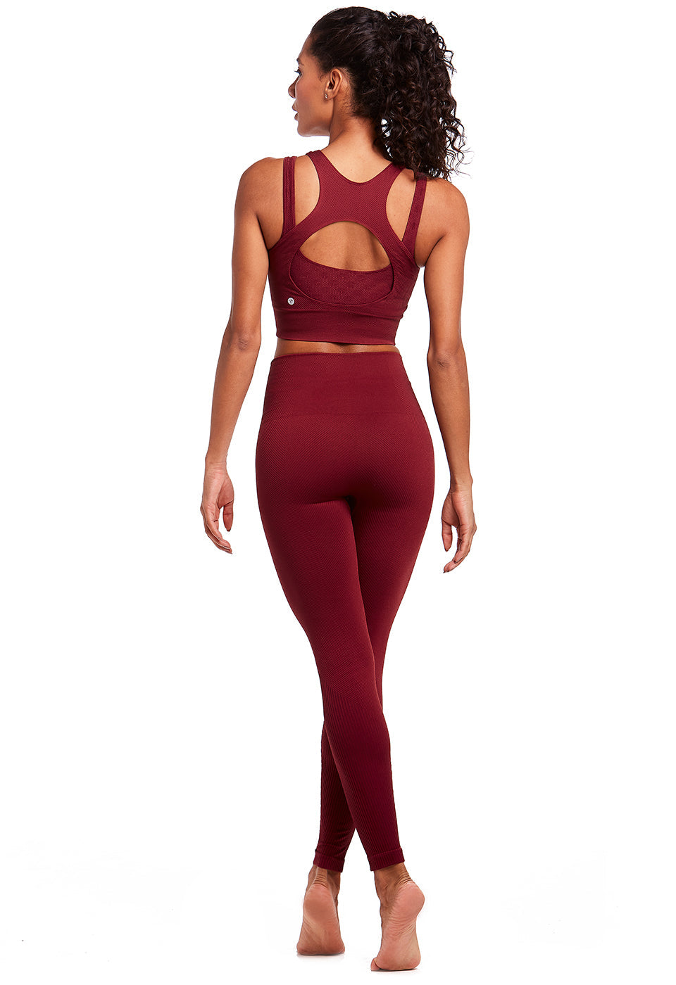 Legging Fitness Taille Haute en Tissu Texturé Grenat