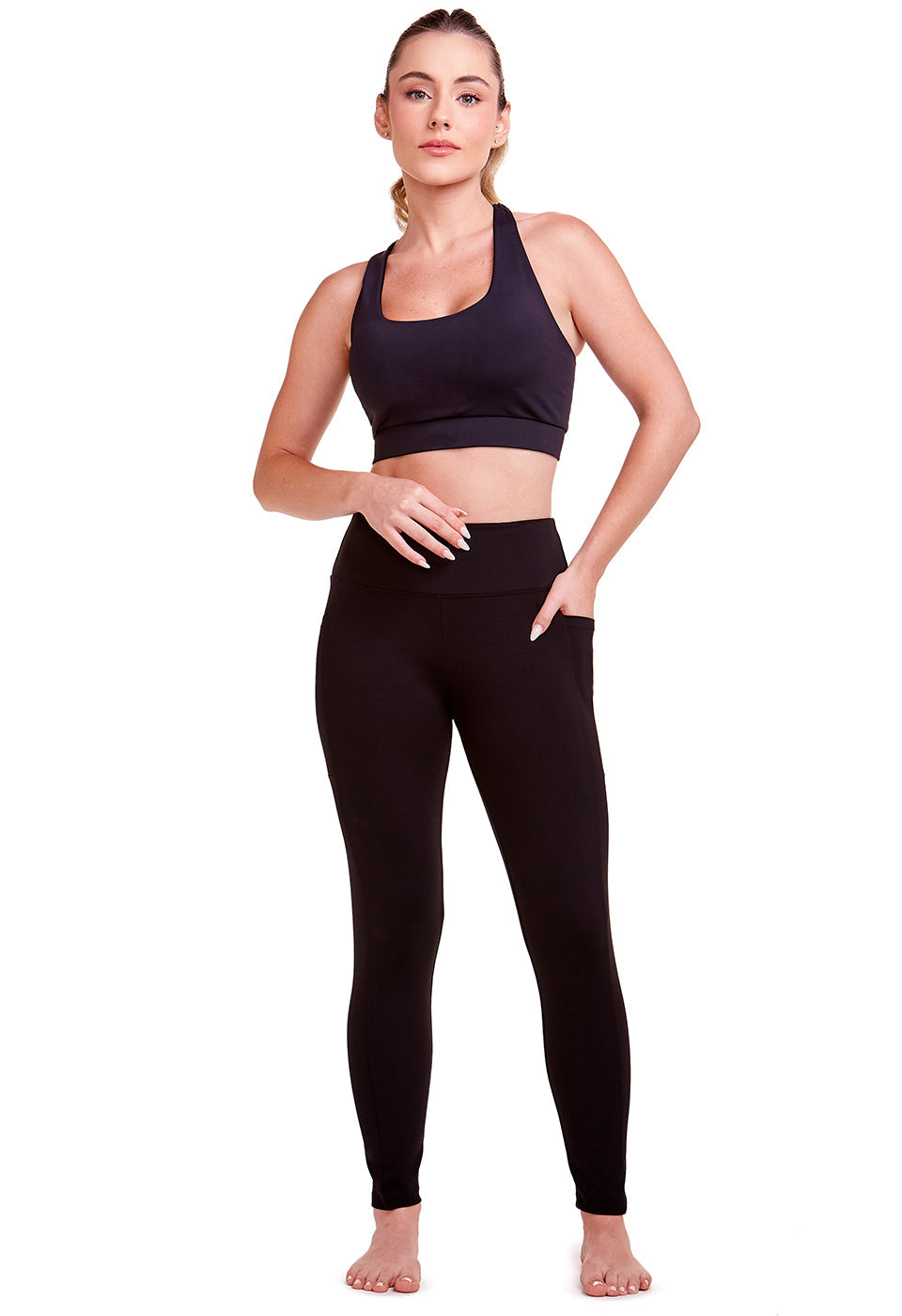 Legging Fitness Microfibre avec Poche Noir