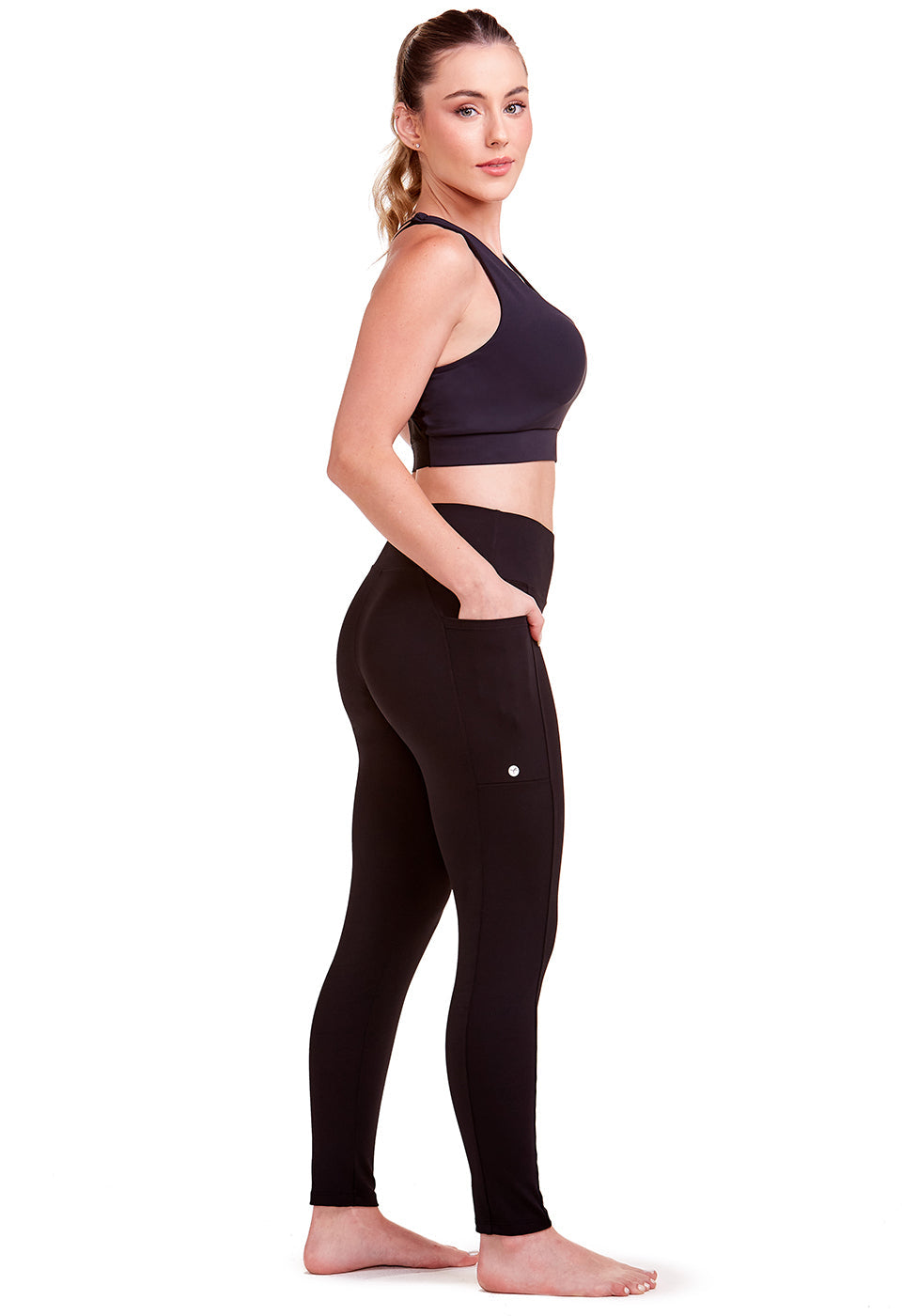 Legging Fitness Microfibre avec Poche Noir