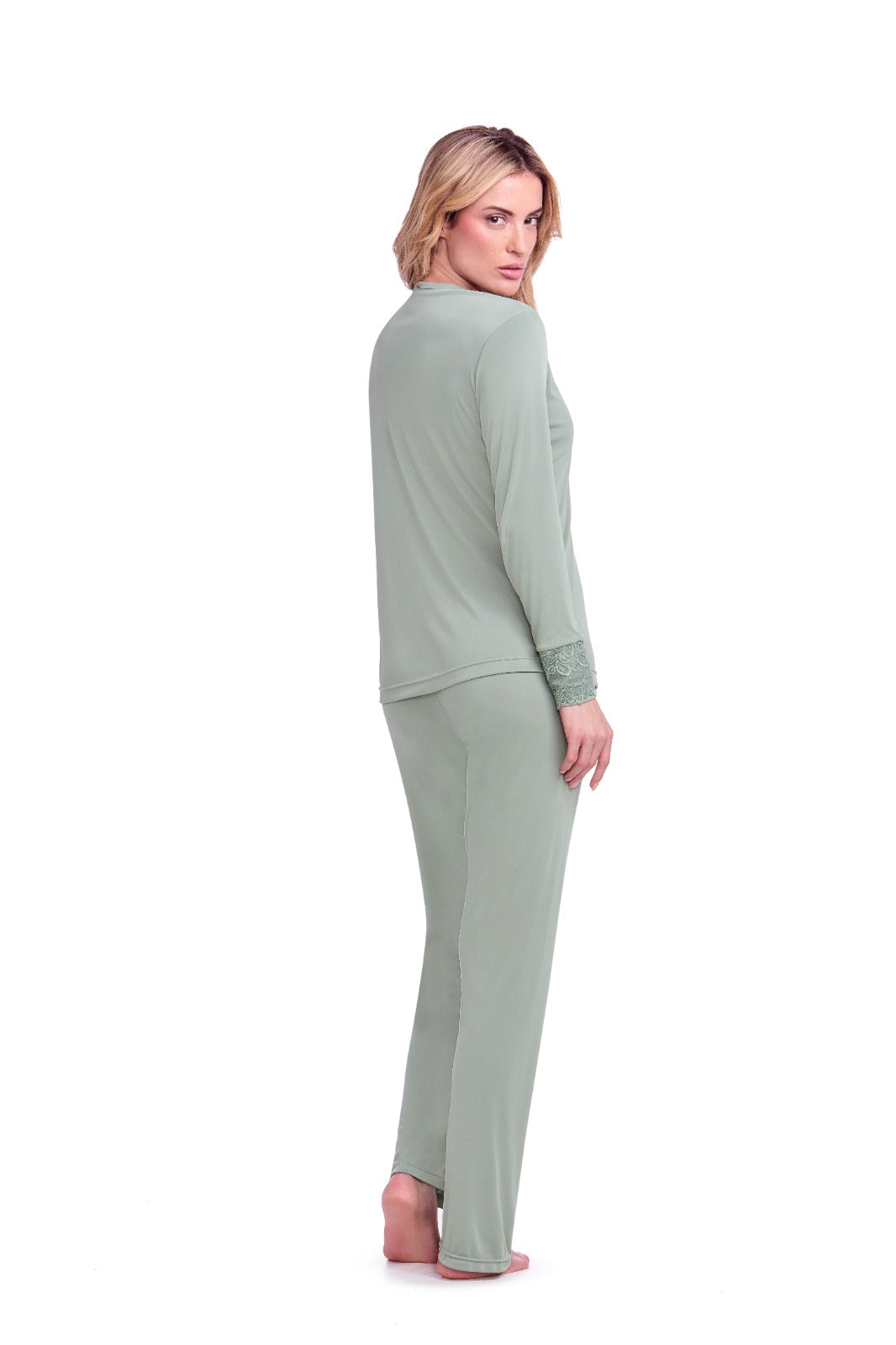 Pyjama à Manches Longues en Dentelle Dreams Menthe Fraîche