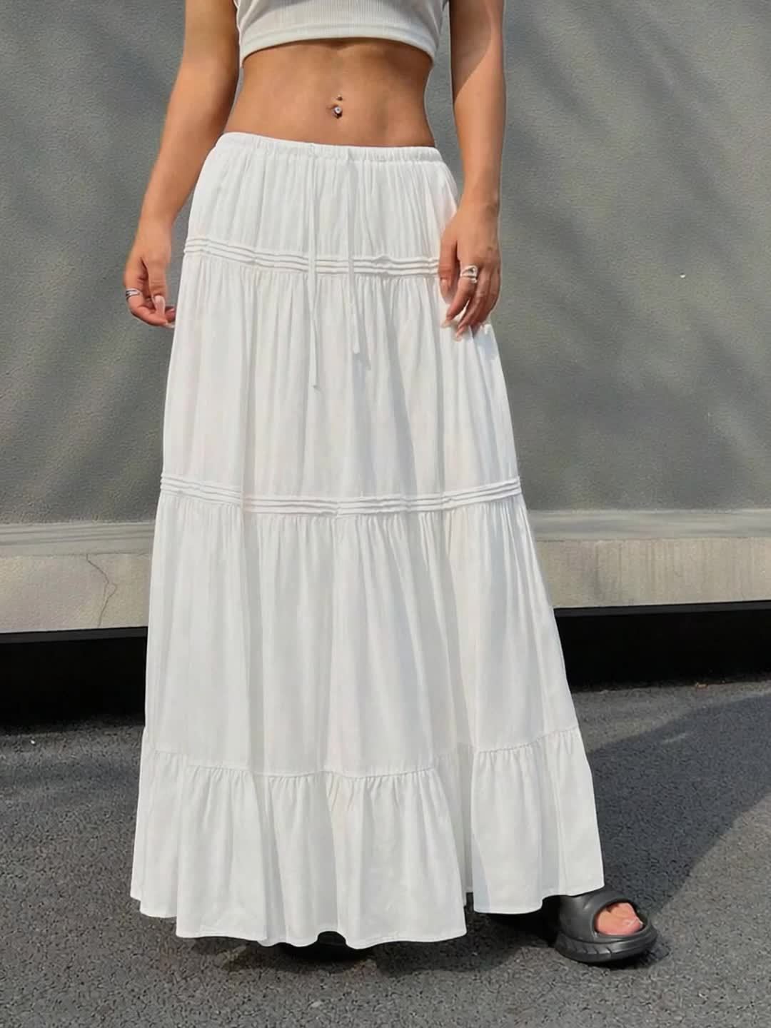 Jupe blanche élégante à volants - avec ceinture élastique