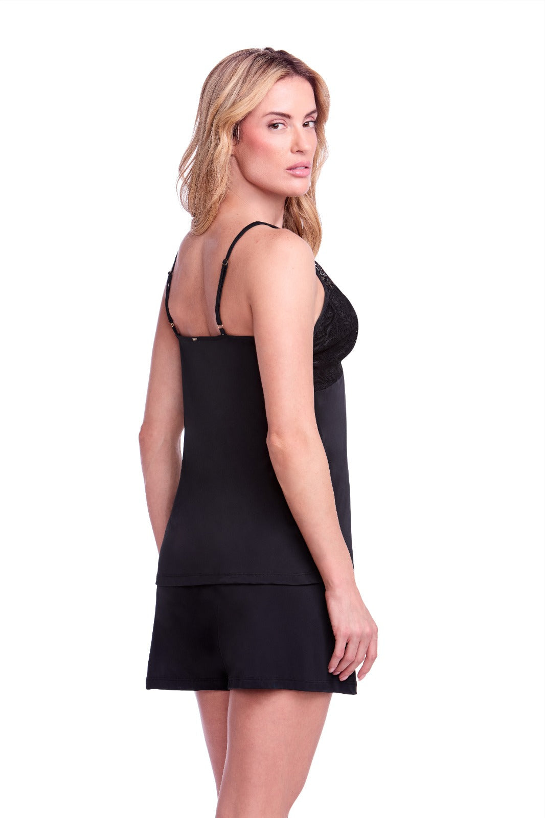 Pyjama à Manches Courtes en Dentelle Dreams Noir
